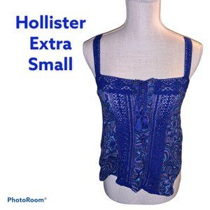Hollister Blue Geometric Print Boho Lace Strap Cami/Tank Size XS